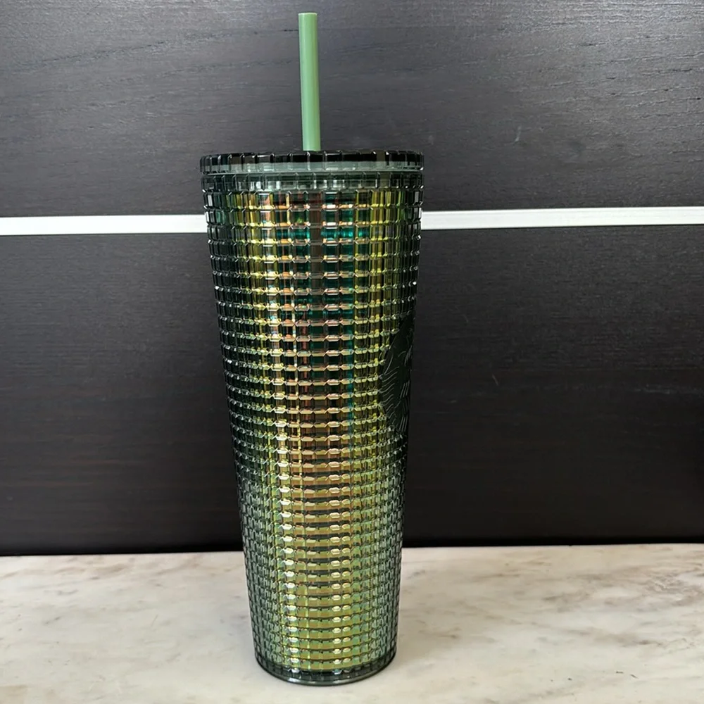 Starbucks 2022 Rainforest Green Iridescent Grid Venti 24 oz. Cold Cup Tumbler
